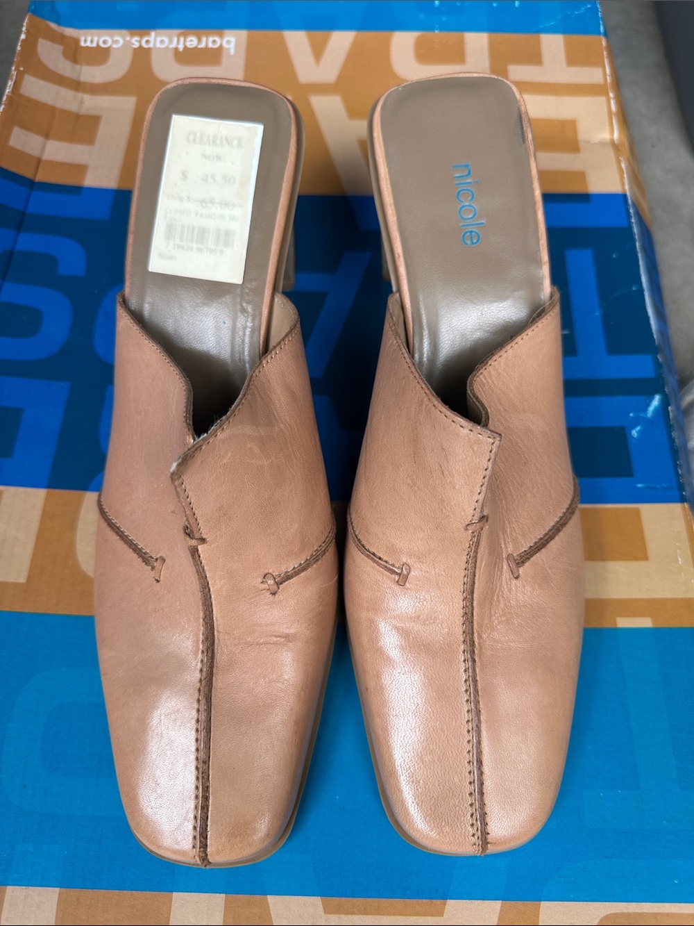 Nicole Leather Slip-On Mules in Light Brown